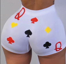Plus Size Poker Print Fitness Yoga Skinny Shorts SHD-9307