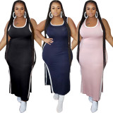 Plus Size 4XL Sleeveless Split Long Tank Dress ASL-6282