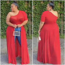 Plus Size 5XL Sexy Mesh One Shoulder High Low Tops ASL-6287