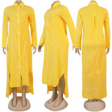 Plus Size 4XL Simple Loose Casual Solid Color Long Shirt Dress SFY-104-1