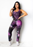 Tie Dye Print Sleeveless Backless Skinny Jumpsuits CHY-1245