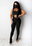Solid Sleeveless Lace Up Sexy One Piece Jumpsuit CHY-1223