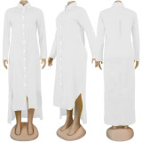 Plus Size 4XL Simple Loose Casual Solid Color Long Shirt Dress SFY-104-1