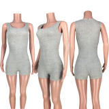 Plus Size Solid Rib Sleeveless Romper+Long Cloak 2 Piece Sets MDF-5153