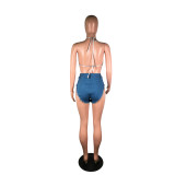 Sexy Denim Bra Top Mini Shorts Two Piece Sets BS-1214