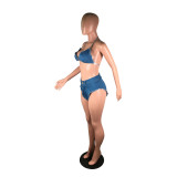 Sexy Denim Bra Top Mini Shorts Two Piece Sets BS-1214