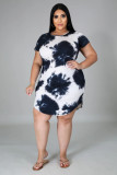 Plus Size 5XL Tie Dye Short Sleeve O Neck Dress BMF-002