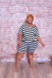 Plus Size 5XL Striped Two Piece Shorts Set BMF-004