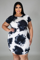 Plus Size 5XL Tie Dye Short Sleeve O Neck Dress BMF-002