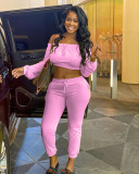 Solid Slash Neck Long Sleeve Two Piece Pants Set AIL-112
