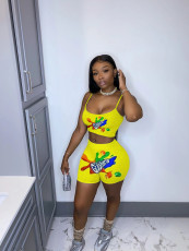 Fashion Casual Printed Camisole Top Shorts Two Piece Set FSL-103