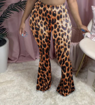  Plus Size Autumn New Style Sexy Casual Leopard Print Bell Bottom Pants SMD-2037