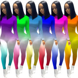 Gradient Long Sleeve Skinny Jumpsuits MEM-8294