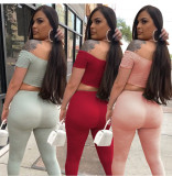 Sexy Off Shoulder Crop Top Pants Two Piece Set GLF-8002