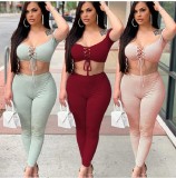 Sexy Off Shoulder Crop Top Pants Two Piece Set GLF-8002