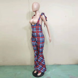 Plaid Print Strappy Flared Jumpsuits BN-9198