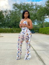 Sexy Butterfly Print Mesh Ruffled Pants Without Underpants LSD-8762