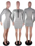 Sexy Long Sleeve Slim Ruched Mini Dress WSM-5189