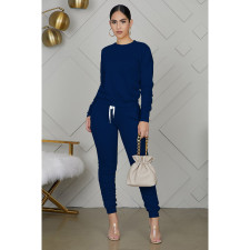 Solid Long Sleeve Ruched Pants Two Piece Suits IV-8121