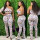 Plus Size Butterfly Print One Shoulder 2 Piece Pants Set XMY-9258