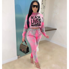 Tie Dye Letter Print Hooded Long Sleeves 2 Piece Set ZSD-0315-1