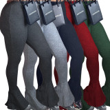 Solid Knitted Elastic Skinny Long Flared Pants SMD-2039