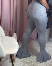 Solid Knitted Elastic Skinny Long Flared Pants SMD-2039