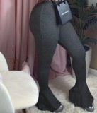 Solid Knitted Elastic Skinny Long Flared Pants SMD-2039