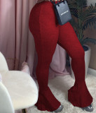 Solid Knitted Elastic Skinny Long Flared Pants SMD-2039