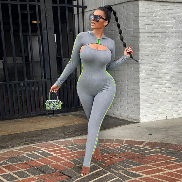 Sleeveless Jumpsuits+Hooded Crop Top 2 Piece Sets GLF-8028