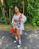 Plus Size Summer Casual Paisley Print Shorts FSL-108