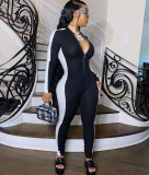 Sexy Patchwork Zipper Long Sleeves SKinny Jumpsuits WSM-5193