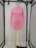 Solid Long Sleeve Sexy Zipper Bodycon Dress XMY-9257