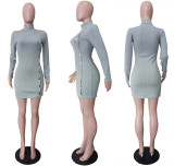 Solid Color Sexy Slim Single Breasted Long Sleeve Mini Dress LSL-6320-1