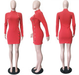 Solid Color Sexy Slim Single Breasted Long Sleeve Mini Dress LSL-6320-1