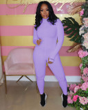 Plus Size Simple Ribbed Embroidery Letter Print Sporty Long Sleeve Fitness Jumpsuit LUO-3062-2