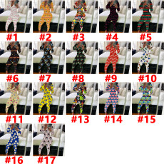 Casual Printed V Neck Long Sleeve Jumpsuits SHD-9431