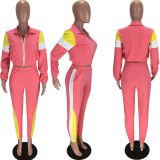 Casual Patchwork Tracksuit Two Piece Sets LM-8127