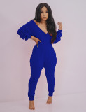 Solid Casual V Neck Long Sleeve Jumpsuits AIL-124