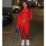 Rib Embroidery Letter Zipper Sports Two Piece Set XYF-9052