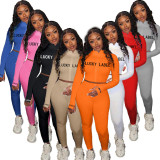 Rib Embroidery Letter Zipper Sports Two Piece Set XYF-9052