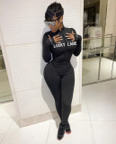Rib Embroidery Letters Zipper Sports Jumpsuit XYF-9053