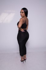 Sexy One Shoulder Sling Top And Ruched Skirts Two Piece Set XYF-9019