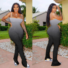Sexy Spaghetti Strap Ruched Stacked Jumpsuit XYF-9036