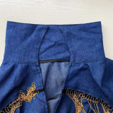 Sexy Tassel Long Sleeve Belted Denim Jumpsuits SHD-9210
