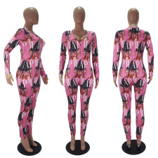 Casual Printed V Neck Long Sleeve Jumpsuits SHD-9443