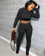 Casual Solid Color Sweatshirt Letter Print Two Piece Set LSD-8796