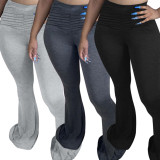 Solid Ruched Skinny Long Flared Pants LSD-8778