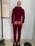 Casual Solid Color Sweatshirt Letter Print Two Piece Set LSD-8796