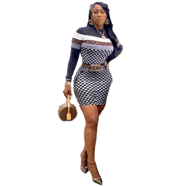Sexy Print Long Sleeve Dress LUO-3111